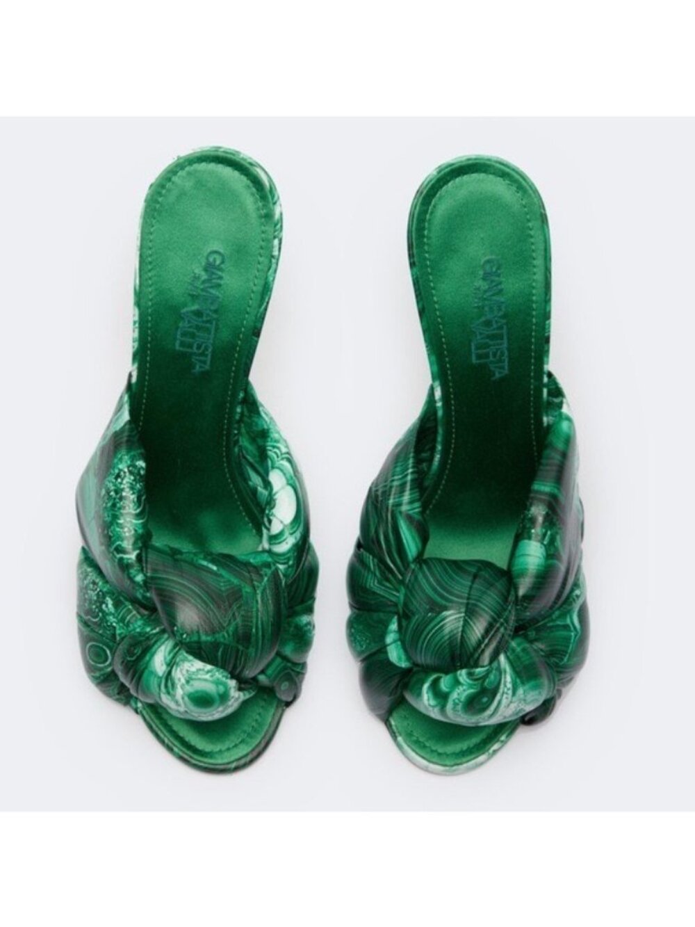 GIAMBATTISTA VALLI Maxi Green Marble Knot Mules Women's Heel Sandals Size 41 - Picture 5 of 13